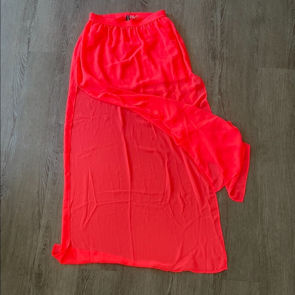 Neon Coral Maxi Skirt - Picture 4 of 4